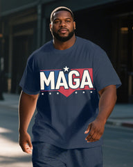 Men's Big & Tall America Theme Simple MAGA Printed Outdoor Short Sleeve T-shirt Pants Set