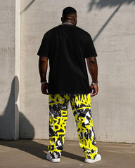 Men's Plus Size Street Fashion Graffiti Chest "K" Print Short Sleeve T-Shirt Trousers Suit