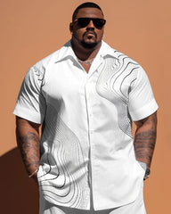 Men's Large Size Simple Line Short Sleeve Shirt Shorts Set