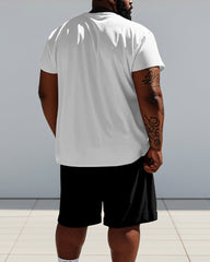 Men's Plus Size Black And White Simple Pen Line Bear Print Short Sleeve T-shirt Shorts Suit