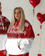 Couple Matching Big and Tall Merry Christmas Snowflake Hoodie Pants Set