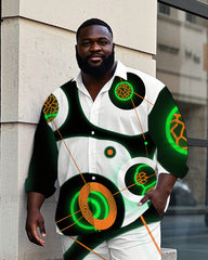 Big Men's Casual Abstract 3D Circle Printed Street Fashion Long Sleeve Shirt Pants Set