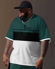 Street Green Color Block King Letter Print Big & Tall Men's Set