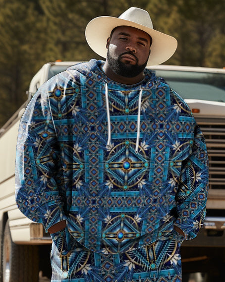 Big Man's 2-Piece Tracksuit Ethnic Graphic Hoodie and Pants Set