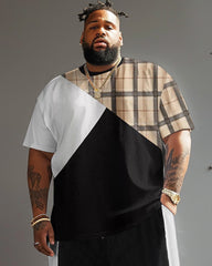 Street Casual Black And White Classic Plaid Print Big & Tall Men's Set