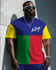 Street Casual Color Block Contrast King Letter Print Large Men's Set