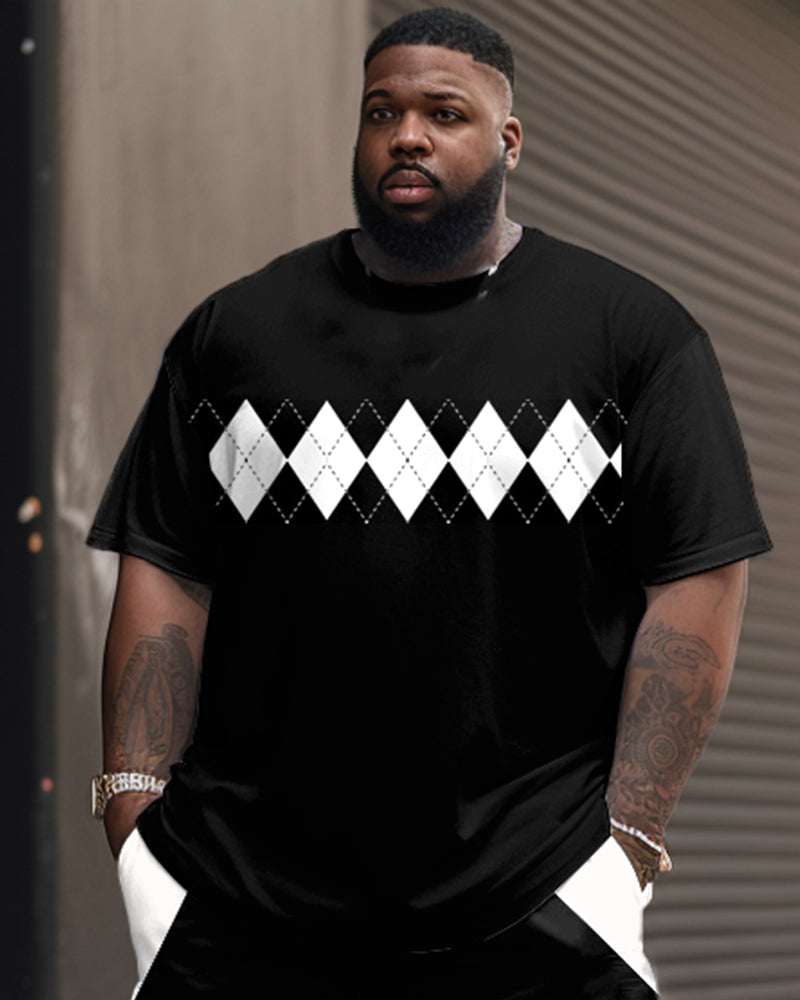 Men's Plus Size Casual Simple Geometric Patchwork Printed T-shirt Shorts Set