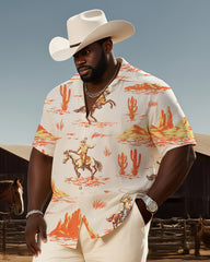 Big & Tall Men's Western Style Casual Western Style Print-creamy-white Short Sleeve Shirt Pants Suit