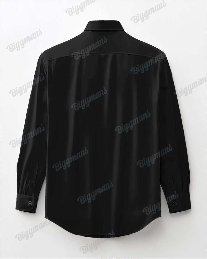 Men's Big and Tall Ethnic Style Black Gold Totem Lapel Long Sleeve Shirt