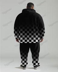 Autumn And Winter Gradient Checkerboard Print Men's Plus Size Hoodie Suit