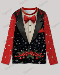 Men's Plus Size Christmas Cosplay Bow Suit Printed Long Sleeve T-Shirt Trousers Suit