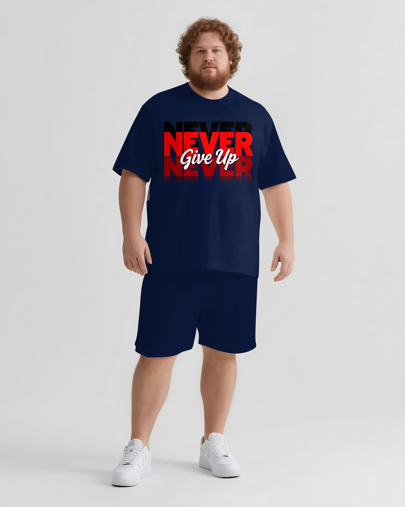 Success Starts with Never Giving Up Men's Big and Tall Simple Lettering Short Sleeve T-shirt Shorts Set