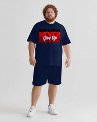 Success Starts with Never Giving Up Men's Big and Tall Simple Lettering Short Sleeve T-shirt Shorts Set