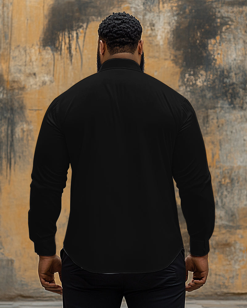 Big & Tall Men's Simple Plaid Long-sleeved Printed Letter Shirt