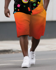 Big Man's Simple Animal Theme Bear Cartoon Printed Short-Sleeve Polo Shirt & Shorts Set