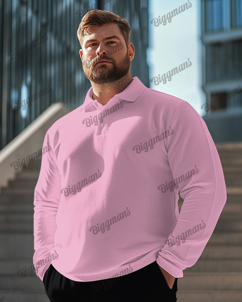 Big Guys Solid Color Long Sleeve Polo Shirt