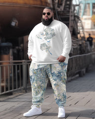 Men's Big and Tall Casual Retro Wild Rose Floral Contrast Color Hoodie Set