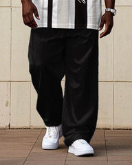 Men's Big & Tall Slim Striped Letter Printed Short-sleeved T-shirt Trousers Set