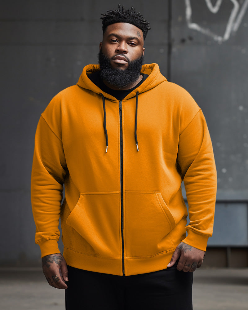 Men's Large Size Casual Street Solid Color Zipper Hoodie