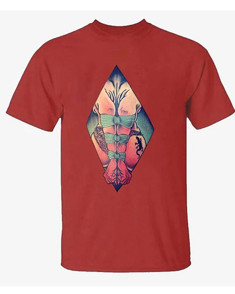 Men's Plus Size Street Fashion Bondage Nude Print Round Neck Short Sleeve T-shirt