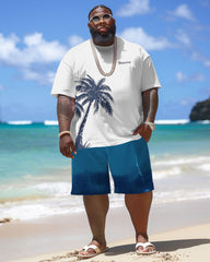 Big Guy's Hawaiian Coconut Tree Alphabet Print T-Shirt Shorts Set