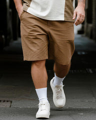 Big & Tall Men's Khaki Stripe HUSTLE Alphabet Print Round Neck Short Sleeve T-Shirt Shorts Suit