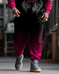 Big & Tall Men's Street Fashion Gradient Rose Skull Print Hoodie Suit