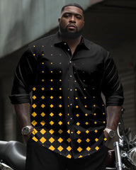 Big Men's Casual Button Down Long Sleeve Shirt and Pants Set