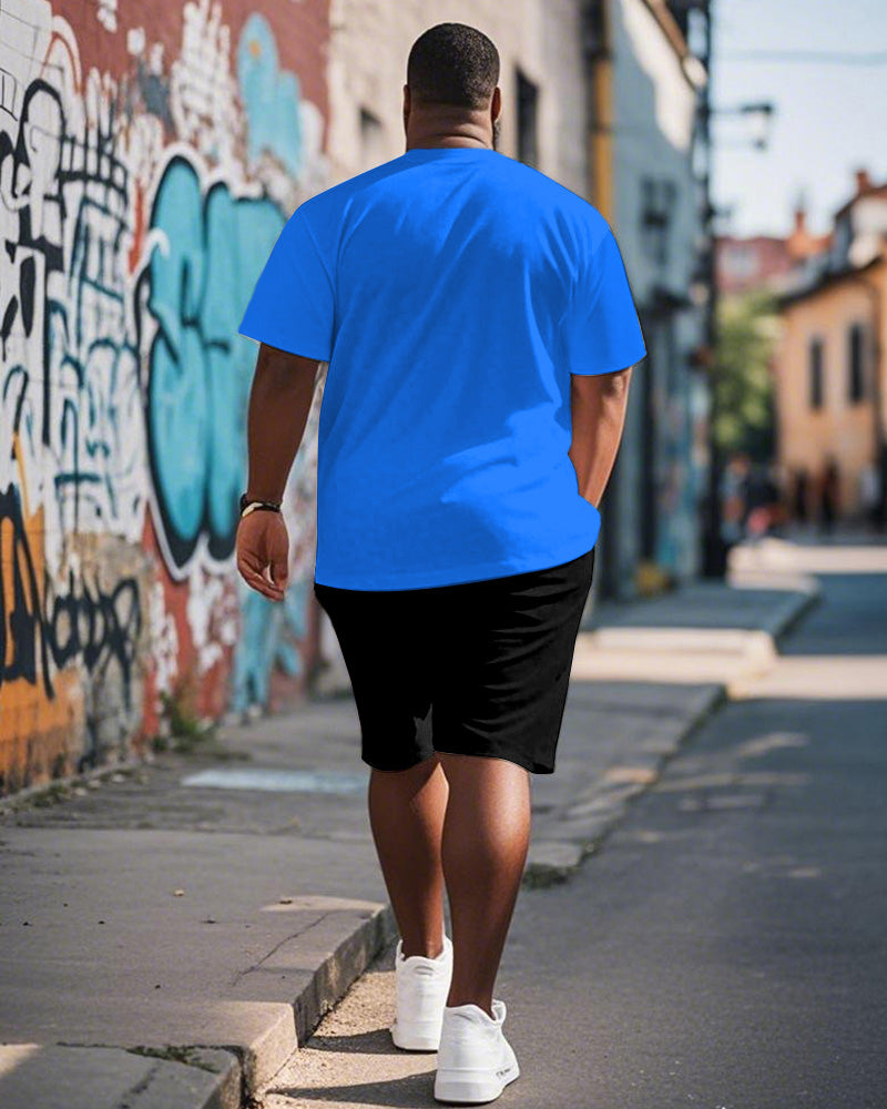 Men's Plus Size Expression Graffiti Give Love Back Letter Print Short Sleeve T-shirt Shorts Suit