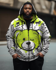 Men's Casual Street Big & Tall Graffiti Art Bear Zipper Hoodie