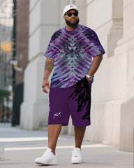 Men's Plus Size Tie Dye Black Ice Diamond Crewneck T-shirt Shorts Suit