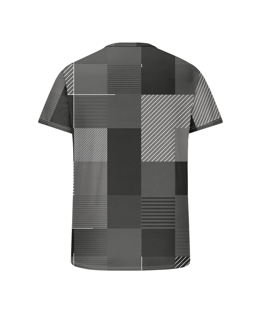 Men's Plus Size Gray Geometric Print Henry Collar Button Short Sleeve T-shirt