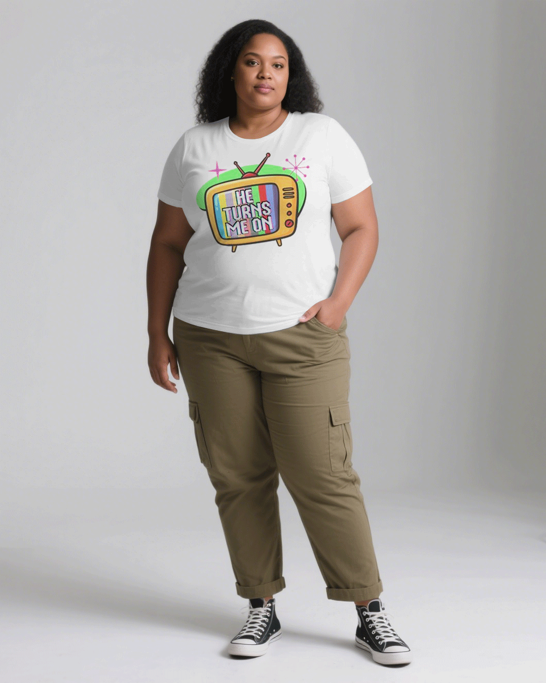 Big & Tall Men's White & Khaki Funny Printed Men's And Women's Crewneck Short Sleeve T-Shirts & Covers Pants Couple's Suit