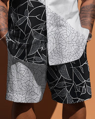 Big Men's Simple Pattern Patchwork Printing Pocket Short-sleeved Shirt Shorts Set