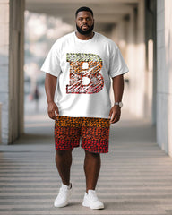 Men's Plus Size Orange Geometric B Letter Print Short Sleeve T-Shirt Shorts Suit