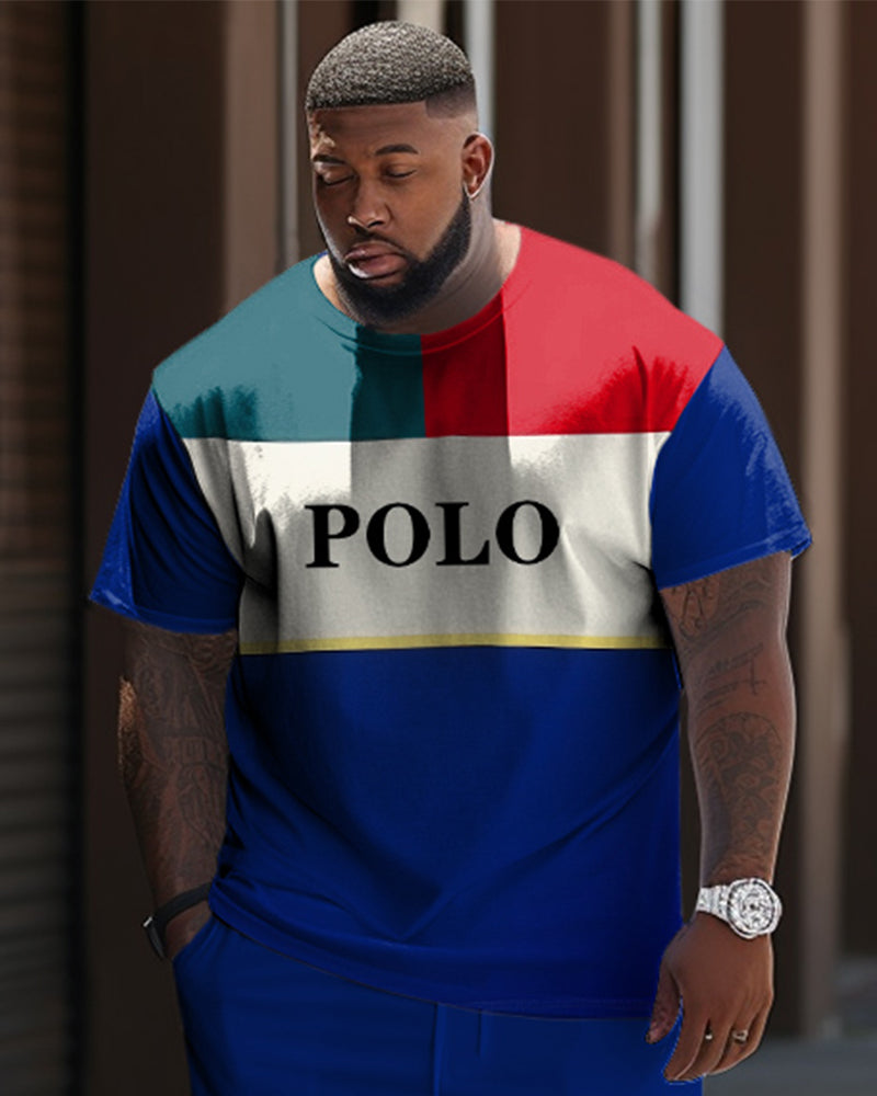 Men's Blue And Red Color Matching Star Sports And Leisure Two-Piece Set