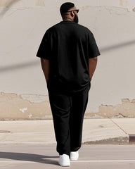 Men's Plus Size Black Khaki Color Block Line Print Henry Collar T-shirt Trousers Suit