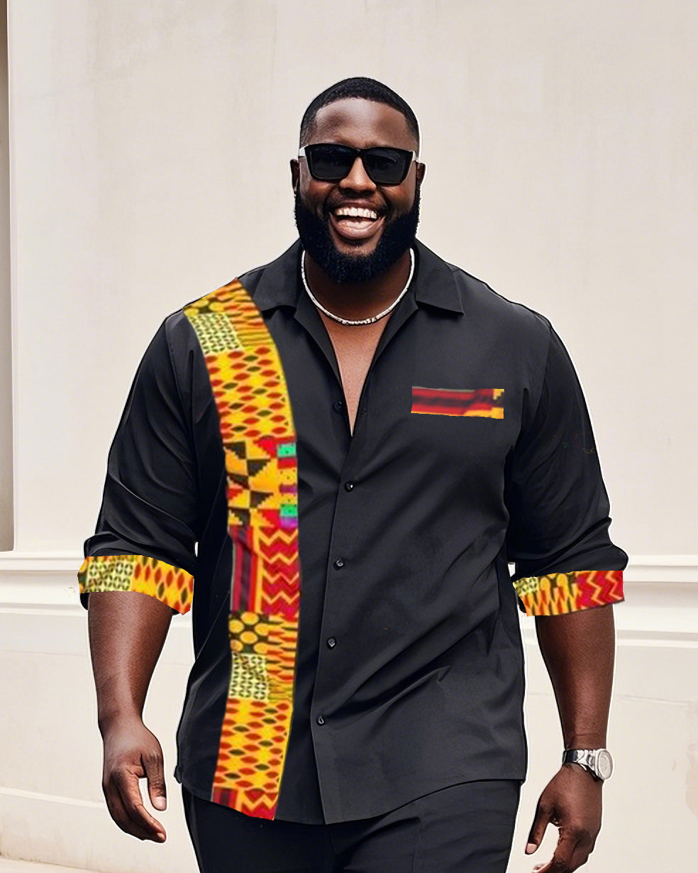Big Boy Must-Have Fashion African Impression Totem Print Long Sleeve Shirt Trousers Suit