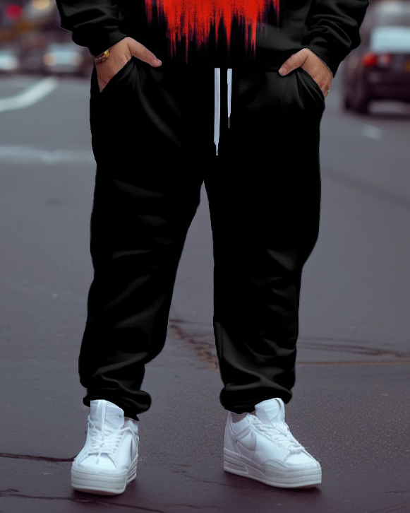 Men's Plus-size Skull On Fire Print Sweater Two-piece Set