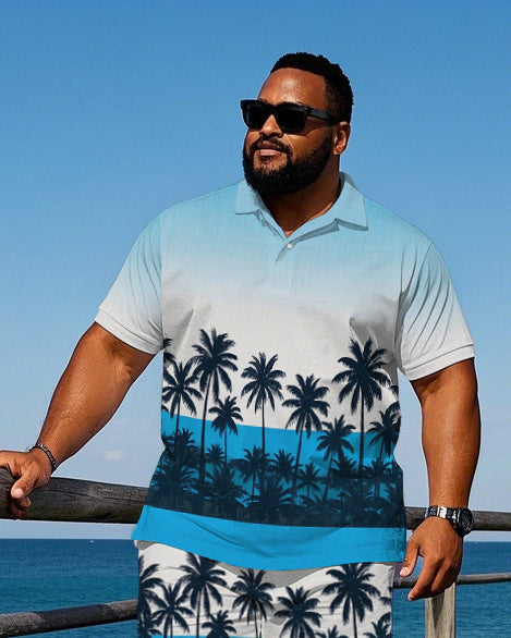 Men's Big & Tall Gradient Coconut Trees Printed Hawaiian Fashion Short Sleeve Polo Shirt Shorts Set