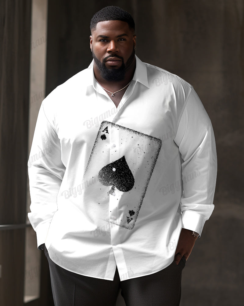 Hourglass Poker Pattern Long Sleeve Lapel Shirt Men's Plus Size