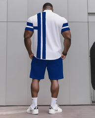 Big & Tall Men's Daily Casual Black & Grey & Wine Red & Fluorescent Green & Blue & Dark Blue. Big Striped Shirt Shorts Suit