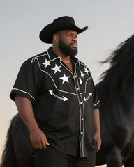 Big & Tall Men's Daily Casual Western Style Shirt-Black Short Sleeve Shirt Pants Suit