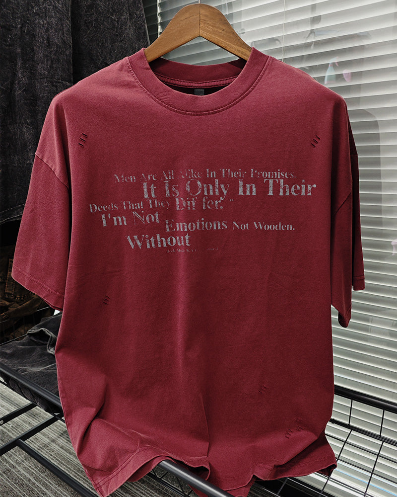 M-XL Street Fashion Wine Red Dressed Rough Letter Printed Round Neck Short Sleeve T-Shirt
