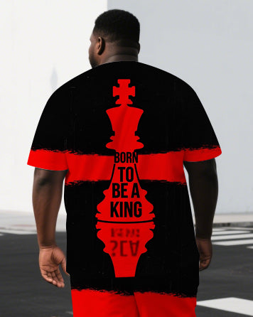 Big & Tall Men's Bold Chess BE A KING Punk Style Back Lettering Short-Sleeve T-shirt 2-Piece Set
