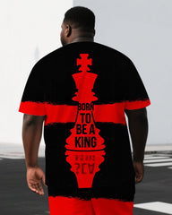 Big & Tall Men's Bold Chess BE A KING Punk Style Back Lettering Short-Sleeve T-shirt 2-Piece Set