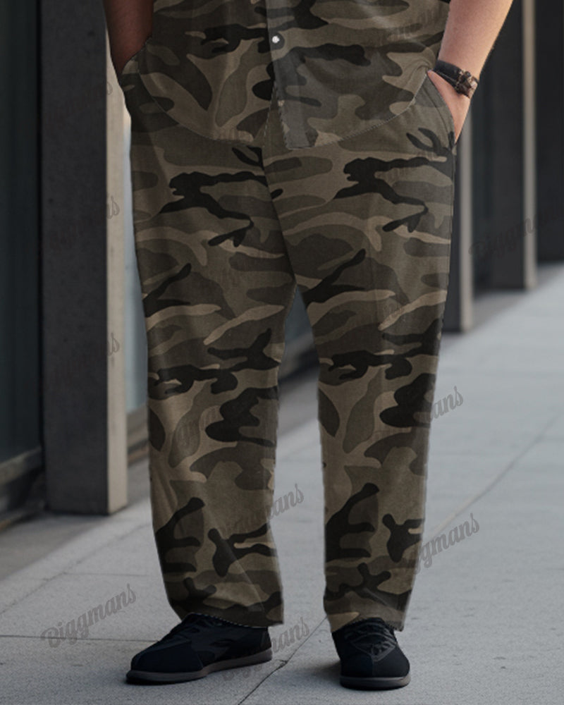 Camouflage Print Short Sleeve Shirt Trousers Suit Men's Plus Size