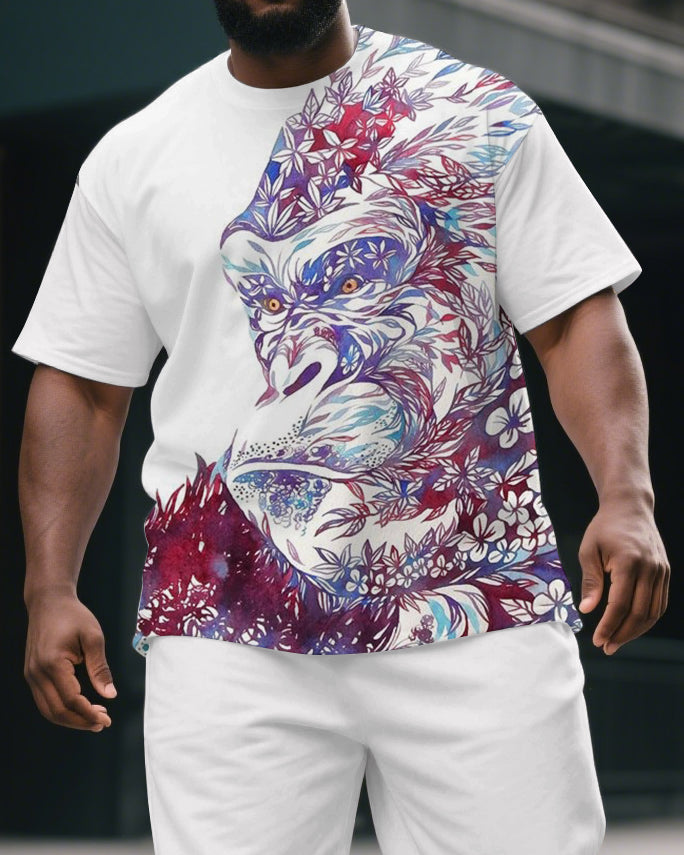 Men's Artistic Abstract Gorillas Print Summer Casual Big & Tall Short-Sleeve T-shirt & Short Set