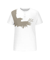 Men's Plus Size White Silhouette Eagle Print Henley Collar Button Short Sleeve Tee