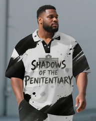 Men's Penitentiary Shadow Graffiti Lettering Short Big and Tall Sleeve Polo Shirt Shorts Set